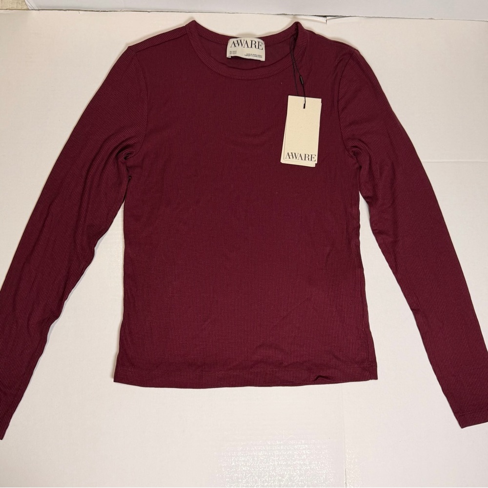 Aware By Vero Moda Women’s Long Sleeve Top Crew Neck Burgundy XS‎ Petite